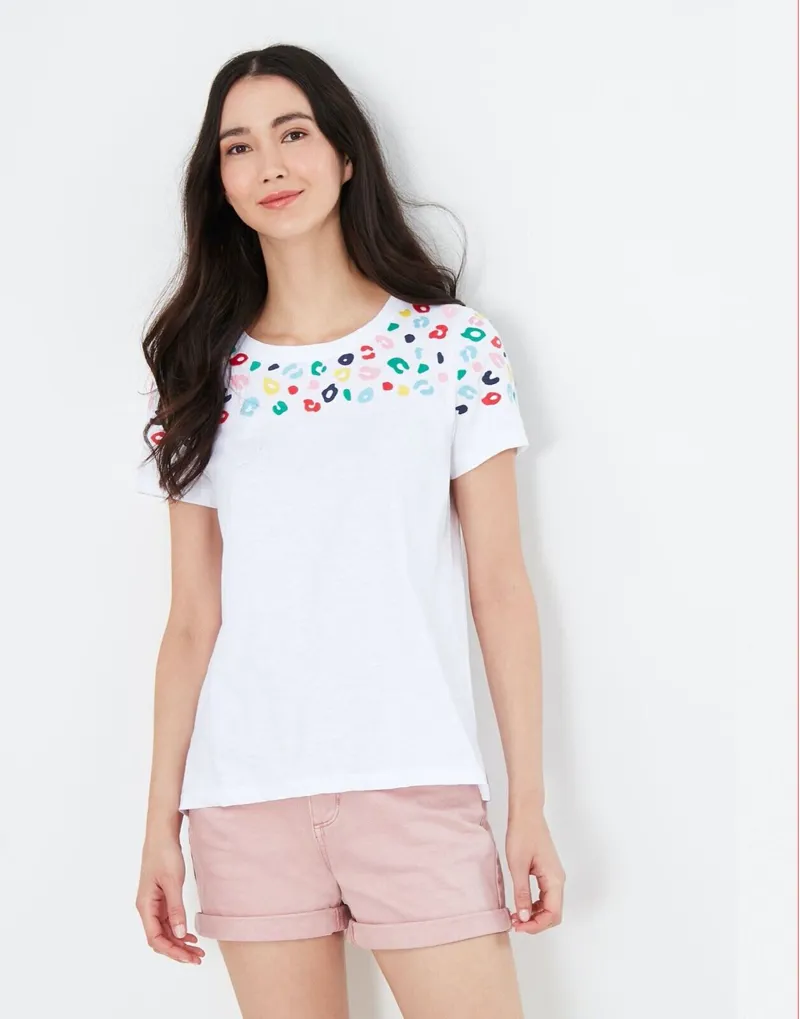 Joules Ladies Embroidered Carley Leopard Border T-Shirt-2